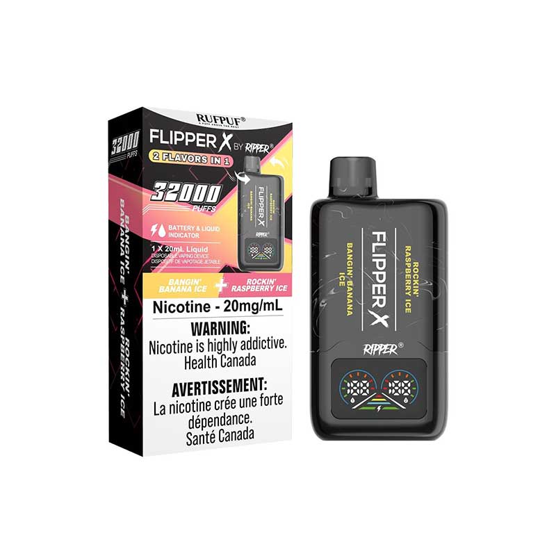 Flipper X 32K Disposable - Bangin’ Banana Ice & Rockin’ Raspberry Ice (ON) - Bay Vape