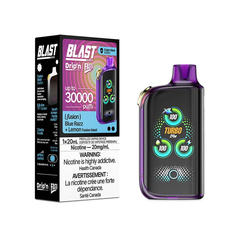 Drip'n by Envi x Fasta Blast 30K Disposable - Blue Razz + Lemon (Fusion) (ON) - Bay Vape