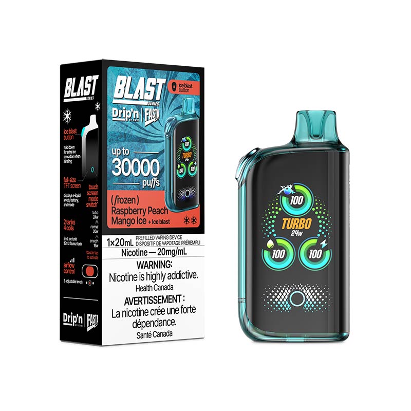 Drip'n by Envi x Fasta Blast 30K Disposable - Raspberry Peach Mango Ice (ON) - Bay Vape