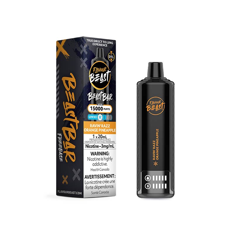 Flavour Beast Beast Bar 15K Disposable - Ravin' Razz Orange Pineapple Low Ice (ON) - Bay Vape
