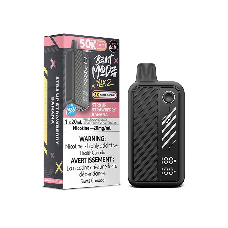 Flavour Beast Beast Mode Max 2 Disposable - STR8 UP Strawberry Banana Iced (ON) - Bay Vape