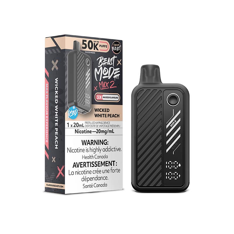 Flavour Beast Beast Mode Max 2 Disposable - Wicked White Peach Iced (ON) - Bay Vape