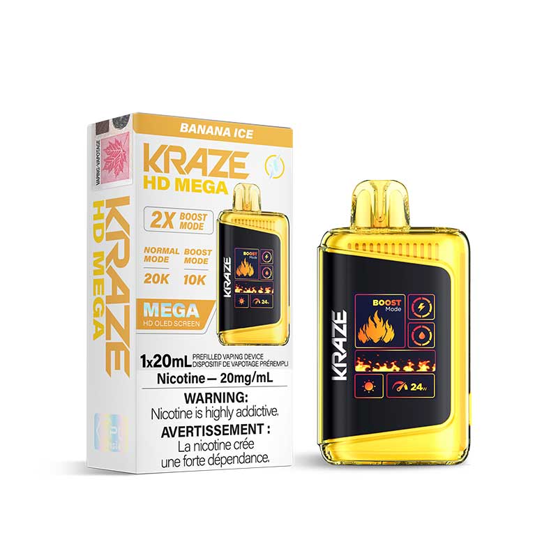 Kraze HD Mega Disposable - Banana Ice - Bay Vape Canada