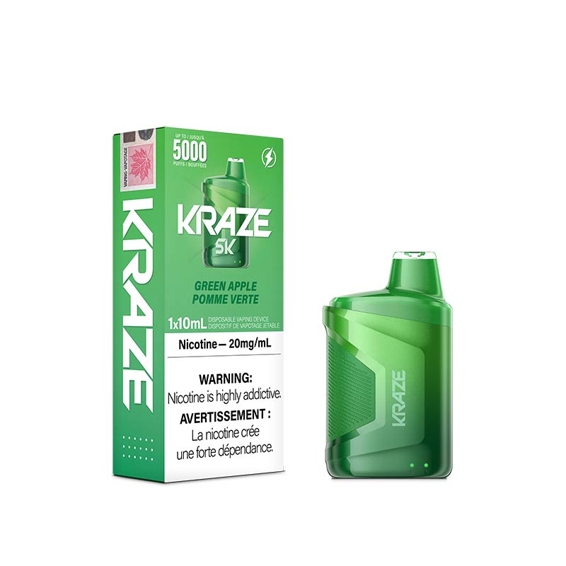 Kraze 5K Disposable - Green Apple - Bay Vape Canada