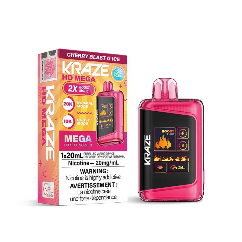 Kraze HD Mega Disposable - Cherry Blast G Ice (ON) - Bay Vape Canada