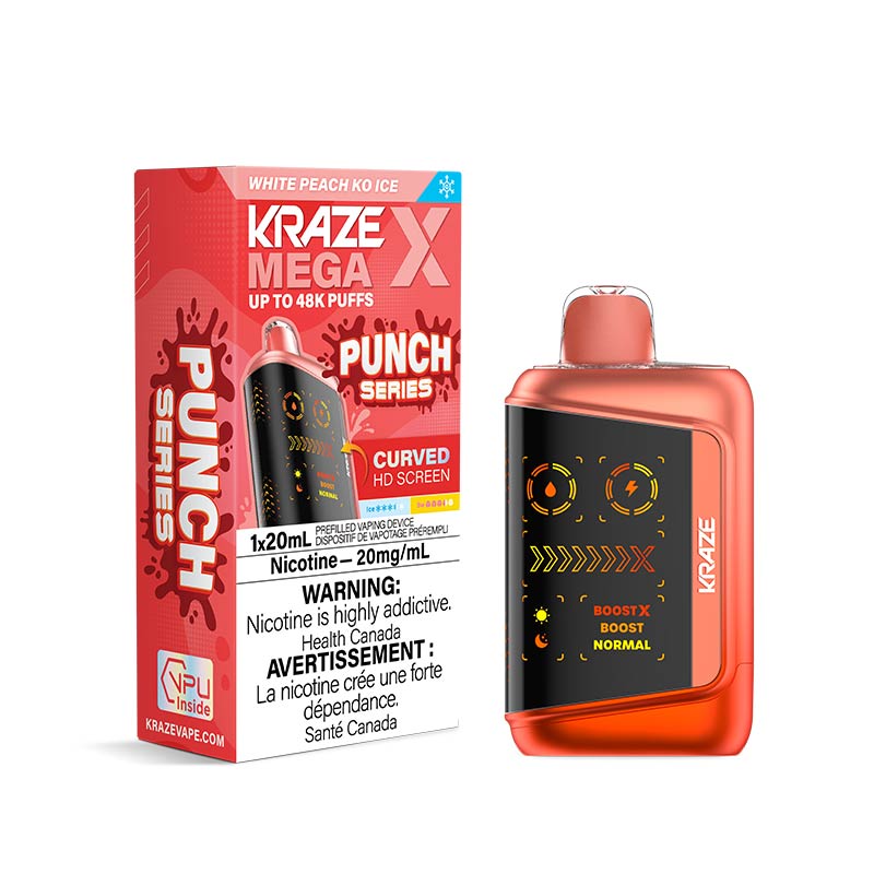 Kraze Mega X Disposable - White Peach KO Ice (MB) - Bay Vape