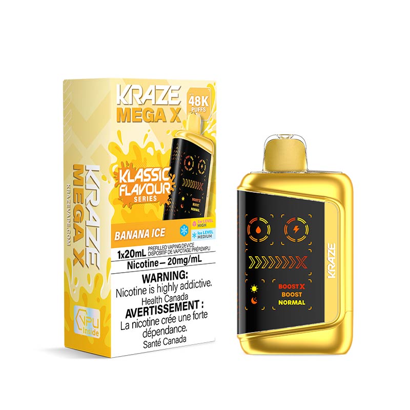 Kraze Mega X Disposable - Banana Ice (ON) - Bay Vape
