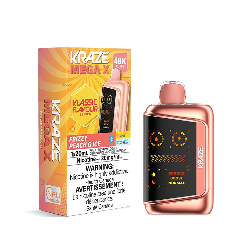 Kraze Mega X Disposable - Frizzy Peach G Ice (ON) - Bay Vape