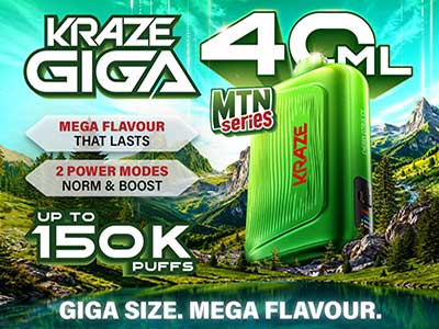 Kraze Giga 40ml 150K Puffs Disposable - New MTN Series Flavours | Bay Vape