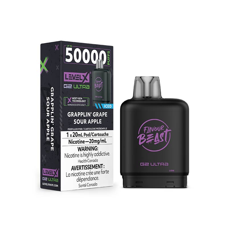 Level X G2 Ultra Pod - Flavour Beast - Grapplin’ Grape Sour Apple Iced (MB) - Bay Vape