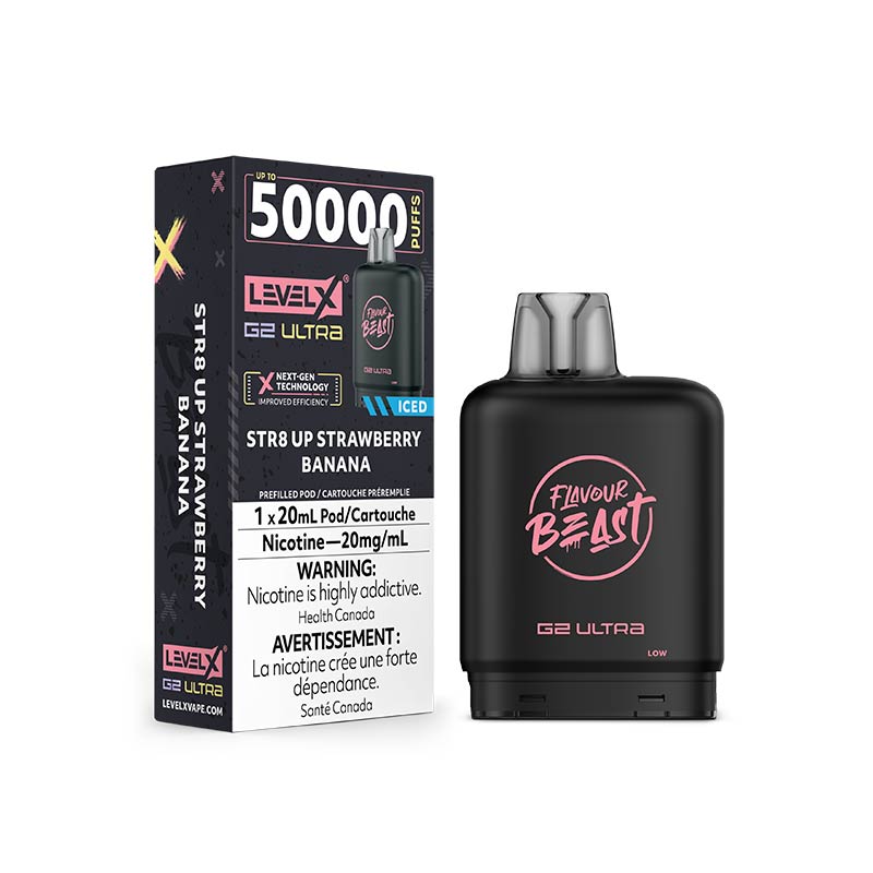 Level X G2 Ultra Pod - Flavour Beast - STR8 UP Strawberry Banana Iced (ON)