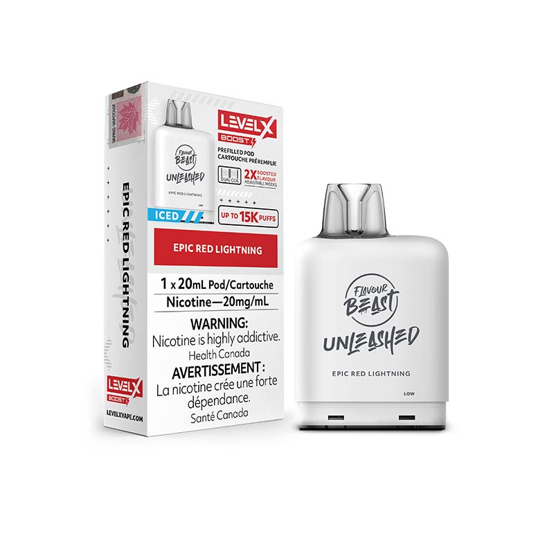 Level X Flavour Beast Unleashed Boost Pod 15K - Epic Red Lightning Iced - Bay Vape Canada