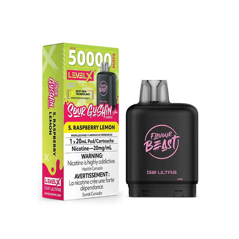 Level X G2 Ultra Pod - Flavour Beast - Gushin S. Raspberry Lemon (ON) - Bay Vape