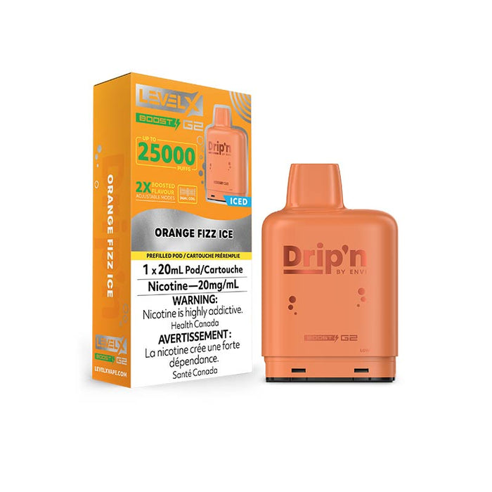 Level X Drip'n Boost Pod 20mL - Orange Fizz Iced (ON)