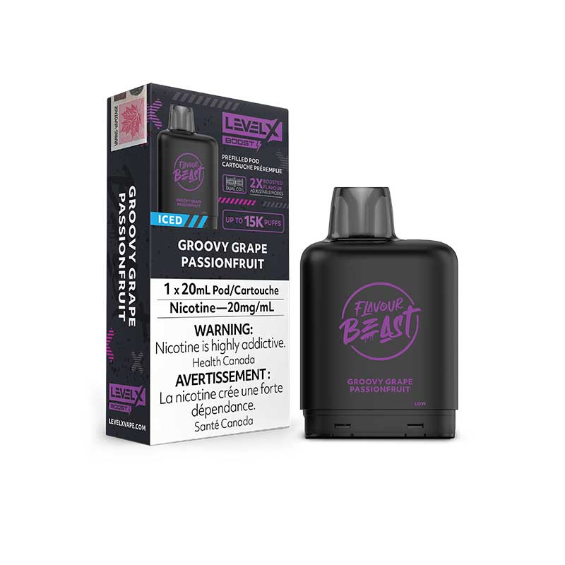 Level X Flavour Beast Boost Pod 15K - Groovy Grape Passionfruit Iced - Bay Vape Canada