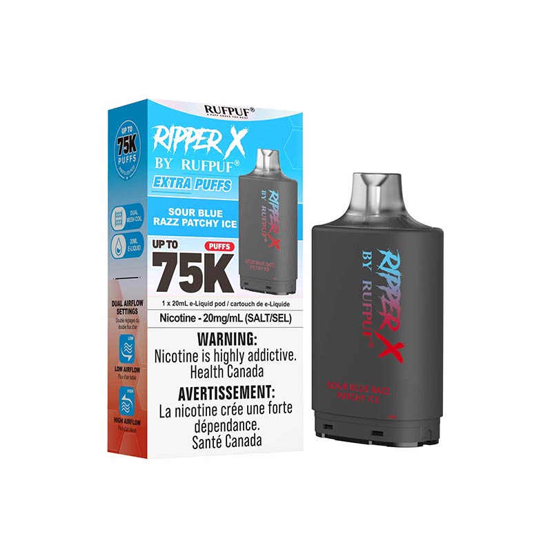 Ripper X Pod by Rufpuf 75K - Sour Blue Razz Patchy Ice (ON)
