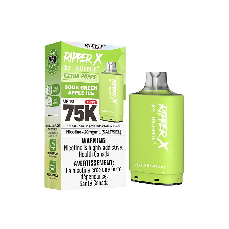 Ripper X Pod by Rufpuf 75K - Sour Green Apple Ice - Bay Vape Canada