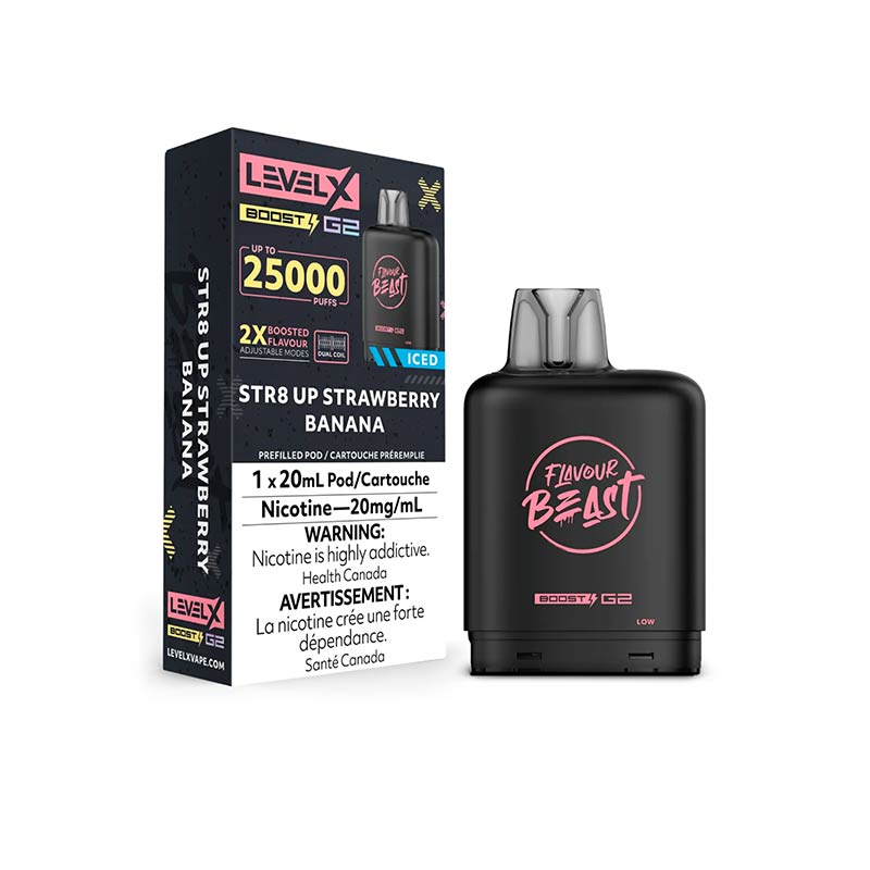 Level X Flavour Beast Boost G2 Pod - STR8 Up Strawberry Banana Iced (ON) - Bay Vape