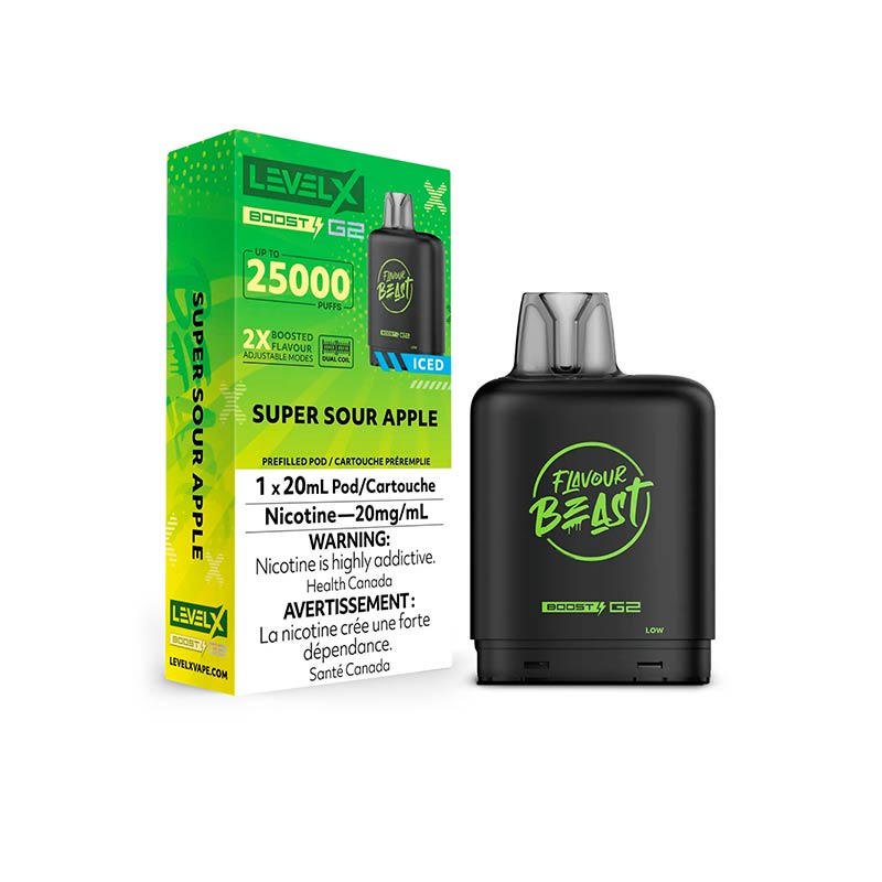 Level X Flavour Beast Boost G2 Pod - Super Sour Apple Iced (ON) - Bay Vape