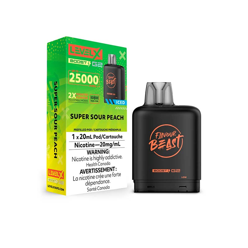 Level X Flavour Beast Boost G2 Pod - Super Sour Peach Iced - Bay Vape Canada