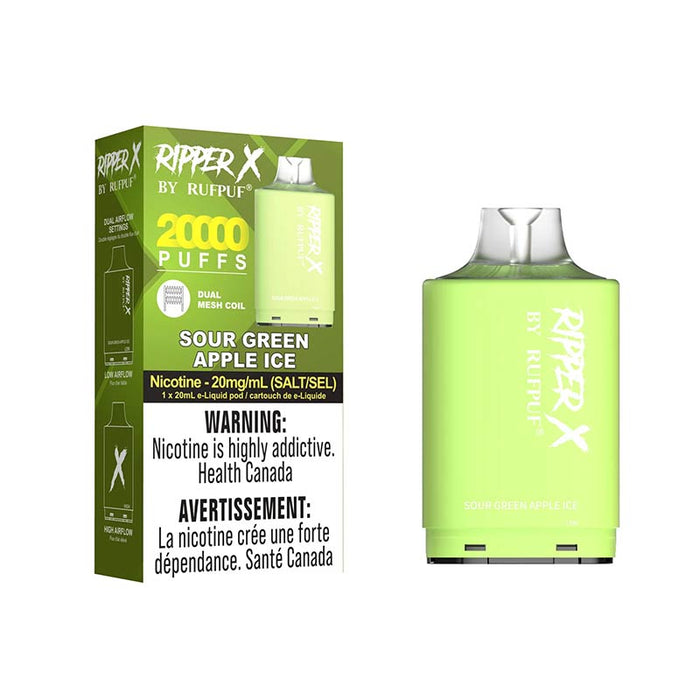 Ripper Ruff Puff Rufpuf Ripper X Compatible Pod 20K - Sour Green Apple Ice | Bay Vape