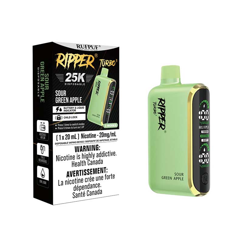 Ripper Turbo 3 25K Disposable - Sour Green Apple - Bay Vape Canada