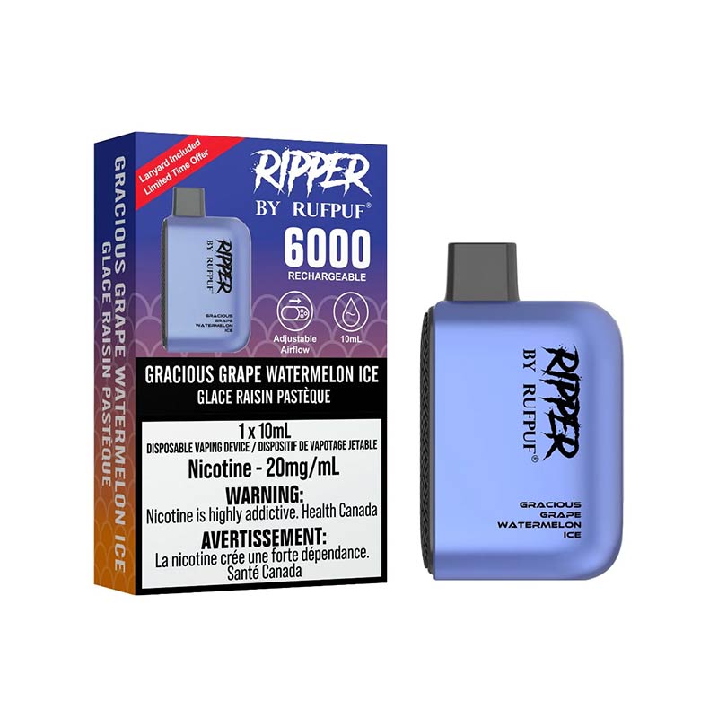 Ripper by RUFPUF 6000 Disposable - Gracious Grape Watermelon Ice - Bay Vape Canada