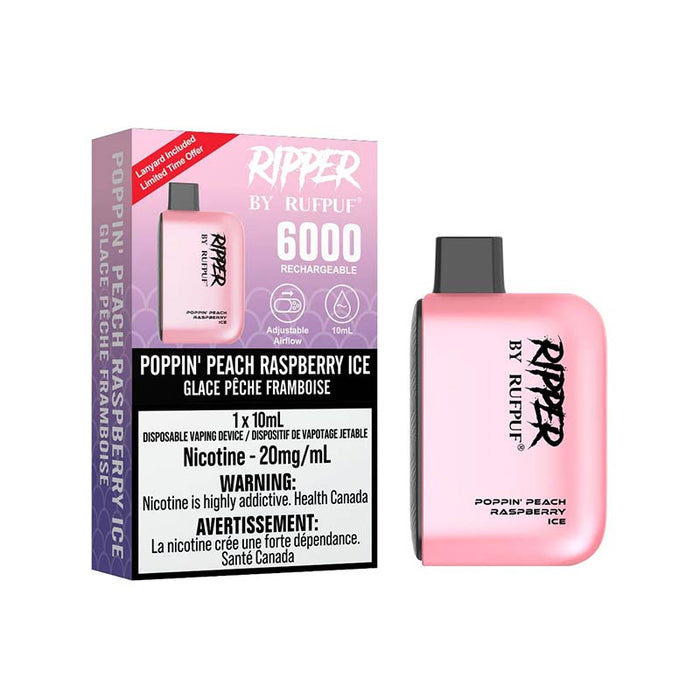 Ripper by RUFPUF 6000 Disposable - Poppin' Peach Raspberry Ice